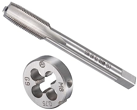 CoCud Gewindeschneiden und Matrize Set M8 x 0.75 Gewinde Schnellarbeitsstahl Maschine Schrauben Gewindebohrer und Rundmatrizen - (für Gewindeschneiden Reparieren) 1Set