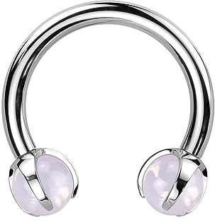 Paula & Fritz® Hufeisen UNIVERSAL Natur-Stein Circular Barbell Brustwarzen-Piercing Titan-IUM Grad 23 1,2-mm Stab-Dicke 3-mm Kugel-größe Set Septum