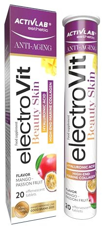 Activlab ElectroVit Beauty Skin - 20 Brausetabletten mit Elektrolyten, Mango-Maracuja, enthält hochwertiges Meereskollagen, Hyaluronsäure, Vitamin C, Kupfer und Zink