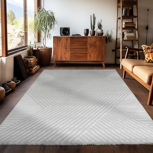 Carpetsale24 Kurzflor Teppich Läufer 80x150 cm Grau Modern Skandinavisch Boho Design Einfarbig 3D Effekt Weich Waschbar Pflegeleicht für Flur Eingang Küche Schlafzimmer