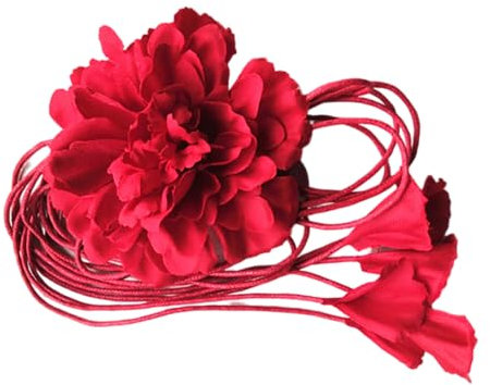 Kabelife Böhmischen Stil Damen Blumen mit Quaste Schmaler Gürtel Kleidgürtel Taillengürtel Hüftgürtel Kleid Belt Gürtel (Rot)