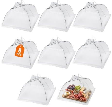 Spetebo Insekten Schutzhaube 30 x 30 cm weiß 8er Set | Lebensmittel Abdeckhaube, faltbar, für Garten Camping Picknick, Fliegenschutz