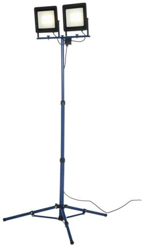 BAKAJI Set 2 x 100 W Doppio Faro con Treppiede Mobile Regolabile in Altezza e Direzione, Faretto da Cantiere con Cavo da 3 Metri Incluso, Proiettore LED Luce da Lavoro 4000 K, Protezione IP44
