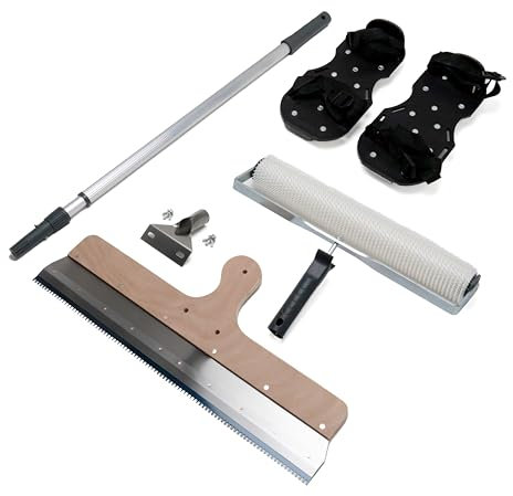 Epoxidharz Bodenbeschichtung Werkzeug Set 4tlg, Ausgleichsmasse Verarbeitungswerkzeug Kit | 40cm Entlüftungsroller | Teleskopstiel | Stehrakel | Nagelschuhe