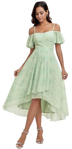 Ever-Pretty Women's Midi Evening Dress Ladies A-Line with Short Sleeve for Prom Wedding Guest Dress Light Green Roses 12UK