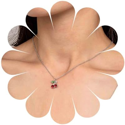 Cimenexe Bohemien Rubino Ciliegia Collana Girocollo Argento Cz Ciliegia Collana Pendente Cristallo Rosso Ciliegia Catena Collana Retrò Strass Ciliegia Collana Gioielli Per Le Donne Regali