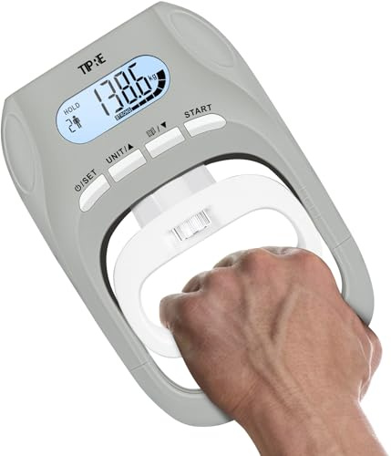TIPRE Testeur de force de préhension de 180 kg, dynamomètre numérique avec écran LCD, jauge d'entraînement réglable, exercices pour le sport, la maison, l'école – Gris