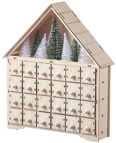 Calendrier de l'Avent de Noël Calendrier de l'Avent à remplir avec 24 tiroirs Calendrier de l'Avent en bois blanc avec sapin de Noël et lumières LED Décorations de Noël Calendrier de compte à rebours