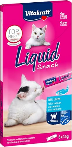 Vitakraft Liquid Snack, Katzensnack flüssig, mit MSC-Lachs, Katzenleckerlies, mit Omega3 Fettsäuren, für gesunde Haut, kalorienarm (1x 6 Stück) (Packung mit 10)
