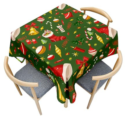Morbuy Tovaglia Quadrata Natale, Tovaglia Natalizia Quadrata Tovaglie Impermeabili Antimacchia Copritavolo Moderne per Decorativa Feste Cucina Giardino Picnic (180x180cm,Agrifoglio Natalizio A)