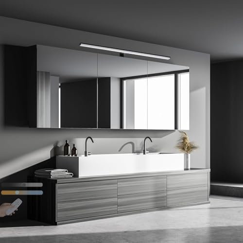 LED Moderne Spiegelleuchte IP44 Wasserdichte Dimmbar Wandleuchte mit Fernbedienung Klemmleuchte Innen Aluminium Schminklicht Spiegellampe Badezimmer für Bad Aufbauleuchte Treppen (Schwarz,60CM)