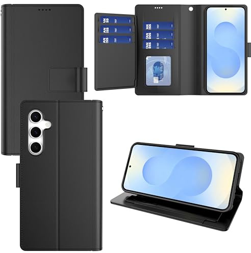 Pollachi fodral till Samsung Galaxy S25 5G telefonfodral, PU-läder vikbart fodral, Samsung S25 5G fodral med 9 korthållare och stativ, premium flipfodral Galaxy S25 5G [svart]