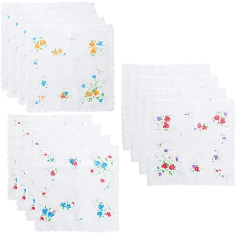 Husalsea 12 Pañuelos Para Mujeres Bandana de Algodón Pañuelo Estampado Delgado Adecuado Para Fiestas de Bodas