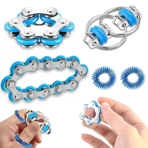 ElevaPulse 5 stycken fidgetleksaksset, antistressreducerande leksaker, fidgetleksaker för vuxna, skills panikattacker, stress, ångest (blå)