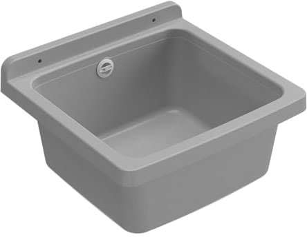 Adventa Baignoire en résine de PP, Fixation Murale, compacte, avec Siphon et bonde, résistant aux acides d'usage commun, buanderie, Garage, extérieur, Gris Ciment, L40 x P40 x H19 cm