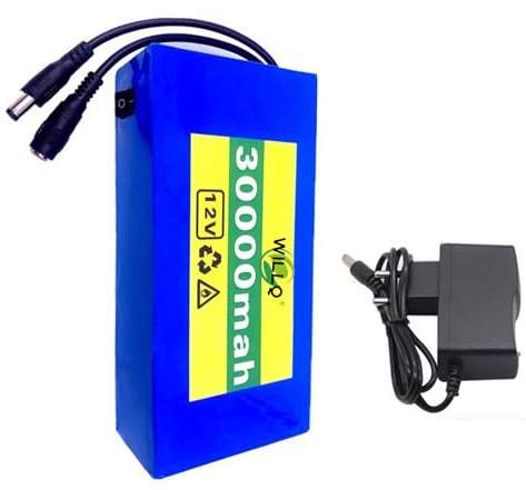WILLQ Batería Iones Litio 12V 30Ah batería Recargable 12V 30000mAh batería de polímero de Litio portátil de 12 voltios con Cargador para Equipos de Suministro de energía 12V