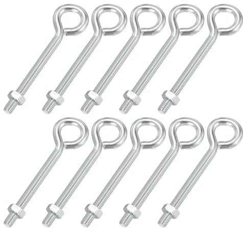 PATIKIL M6x60mm Pitons À Œil, 10 Pcs Tiges Filetées En Acier Au Carbone Pitons À Œil Crochets Vis Avec Écrou Pour suspendu Ou Fixation De Câbles Argent