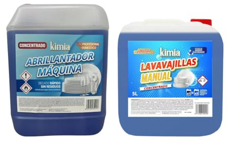 KIMIA - Pack Detergente Liquido Concentrado 5L + Abrillantador Lavavajillas 5L | para Máquina | Desengrasante | Elimina Suciedad Incrustada | Brillo Óptimo | Limpieza Profunda