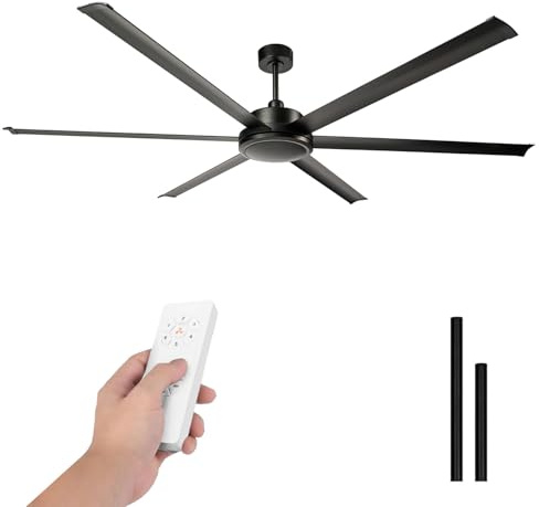 LUMIKING Ventilador de Techo Industrial - 305 CM Silencioso para Grandes Superficies - Ventiladores de 6 Aspas Grande Profesional de 60 W de Potencia con Bajo Consumo (Negro, 214 cm)