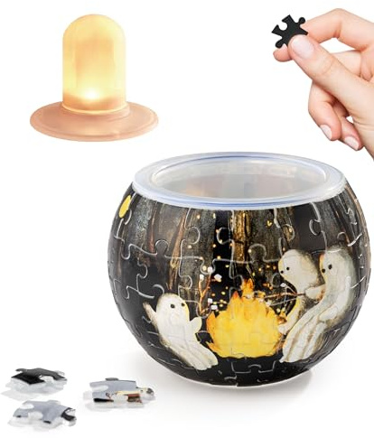 PieceRelax 3D LED Puzzle Candle Light - Katherine Blower - Spooky Night Walk, Battery Operated Plastic Pumpkins for Indoor & Outdoor Spooky Decorations [KL1079]