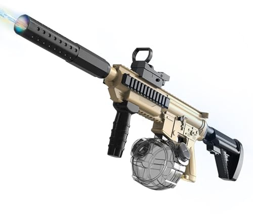 Elektrische Wasserpistole Große Reichweite Blaster bis 32 FT,Wasserpistole Elektrisch mit Maulkorb Blitz Automatische Spritzpistole Wasser Spielzeug für Kinder Erwachsene Sommer Outdoor Party (Gelb)