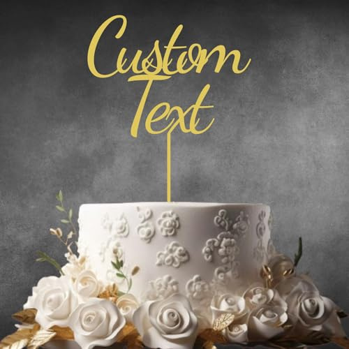 Personalized Acrylic Cake Topper – Custom Name or Text – Large 3mm Strong Acrylic for Birthday, Wedding, Anniversary & Celebration Cakes – Happy Birthday Decoration & Party Charm (Gold)