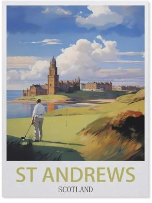 Malen Nach Zahlen Erwachsene Kinder，St. Andrews, Schottland – Vintage Reiseplakate (Golf)，Leinen Segeltuch, DIY Ölgemälde Weihnachten Geschenke Ohne Rahmen Wand Kunst Hauptdekoration（40x50cm）-DF65