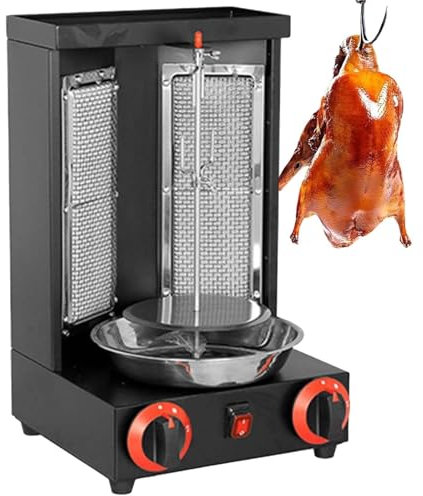 vnmudzeo Arrostitori A Gpl in Acciaio Inox, Griglia Rotante Automatica, Macchina per Shawarma E Doner Kebab A 2 Fuochi, per Cucine Domestiche Professionali,Black