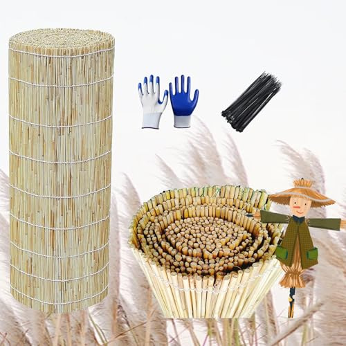 Generisch Schilfrohrmatte 30cm 40cm 50cm 60cm 70cm 80cm Hoch Gartenzaun Dekorativ，Sichtschutz Zaun Windschutzmatten Windschutz，Sonnenschutz，für Terrasse Balkon，Galerie(White line of Log)