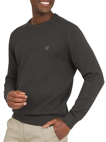 Chaps Men's Classic Fit Long Sleeve Cotton Jersey Midweight Crewneck Sweater, Charcoal Heather, Large