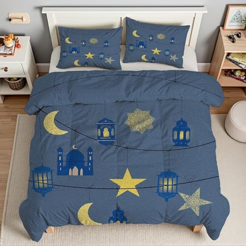 Piumino Singolo Luna Trapunte Stelle Piumone Imbottito Resistente Lavabile, Super Morbida Trapunta, piumini 135x200 cm in Microfibra Reversibile e 2 Federa 50x80 cmT776