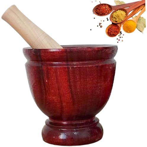 Mortier en bois et pilon, 6 pouces de mortier en bois et de pilon en 6 pouces, outil cuisine thaï pour la salade papaye à l'ail à l'ail broyage.