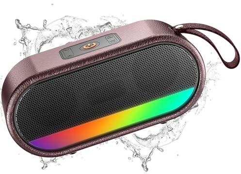 Dyurwa Enceinte Bluetooth 5.3, haut-parleur sans fil portable avec lumière LED de couleur, basses stéréo 360° Hi-Fi, batterie intégrée de 2200 mAh, 10 h de lecture, étanche IPX6 pour fête voyage