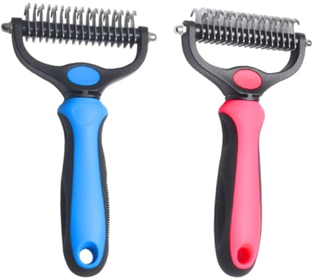 Yardwe 2 herramientas para el cuidado de mascotas: Rastrillo para el subpelo de gatos y perros - Peine desenredante seguro con cuchilla de acero inoxidable de doble cara - Cepillo para cachorros de