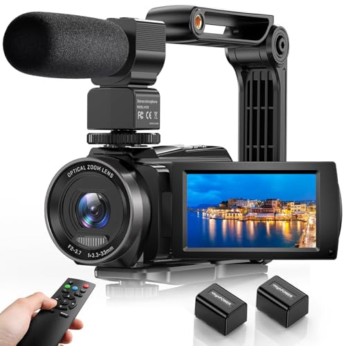 FJFJOPK 5K Video Camera Camcorder, 10X Optical Zoom 48MP UHD 30FPS Vlogging Camera for YouTube, Photography Recorder Camera with 270° 3 Rotation Screen, Microphone, Stabilizer, Remote Control