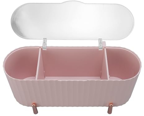 Brrnoo Qtips Hållare Dispenser Genomskinligt Lock 3 Fack Bomullsorganisator Badrumsbehållare Multifunktionell för Bomullsdyna (Rosa)