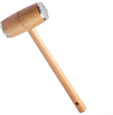 Meat Mallet Hammer with Wooden Handle and Metal Head for Beef Chicken Steak Tenderizing Double Sided Textured Featuring 32 Nails for Controlled Tenderizing