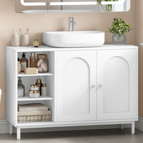 Hzuaneri Waschbeckenunterschrank, Unterschrank, Waschtischunterschrank | Badezimmerschrank mit 2 Türen, Verstellbare Ablage, Viel Stauraum, Moderner Stil, 30 x 90 x 63 cm, Weiß BC09803W