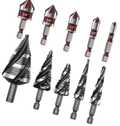 Juego de brocas avellanadas de acero al carbono resistente para madera y metal y con bordes de corte eficaces, juego de brocas cónicas profesionales