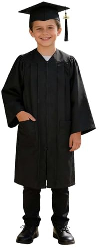 Robe de Diplôme Enfant + Bonnet à Pompon 12 Couleurs Toge Graduation Primaire Tissu Résistant Deux Poches pour Cérémonie de Remise de Diplôme,Spectacle Scolaire et Shooting