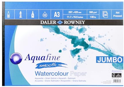 Daler-Rowney Aquafine Aquarell- und Gouache-Zeichenblock, 300 g/m², A3, natürliches Weiß, 50 Blatt, ideal für professionelle und Anfänger, säurefrei