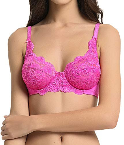 Vanever Reggiseno da Donna con Ferretto Coppa Piena Pizzo Push Up Balconcino Coppa Morbido Smooth Microfibra, Bright Rose 36B