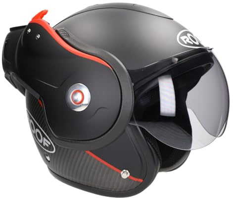 ROOF Helm Boxxer Carbon Mattschwarz | Helder Vizier | Ratsche | Carbon | geeignet für Mofa/Moped/Motorrad