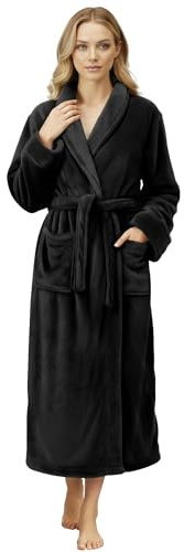 NY Threads Premium Womens Robe, Plush Fleece Long Bath Robe for Women, Fluffy Soft Women's Bathrobe, Medium, Black
