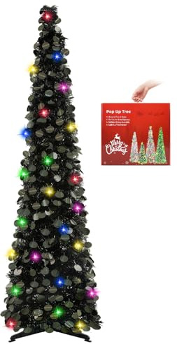 N&T NIETING Künstlicher Weihnachtsbaum mit Beleuchtung,150cm,Schwarz | Pop Up Weihnachtsbaum, Pailletten Weihnachtsbaum künstlich Weihnachtsdeko für Weihnachten, Partybedarf, Haus Dekoration
