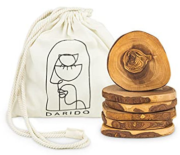 DARIDO Olivenholz Rustikale Runde Untersetzer 6er-Set - Handgefertigt - ca. 10 cm – runde Holzscheiben - Tischuntersetzer - Kaffeeuntersetzer - Dekorative Holzuntersetzer Getränke Tassen, Bar, Glas