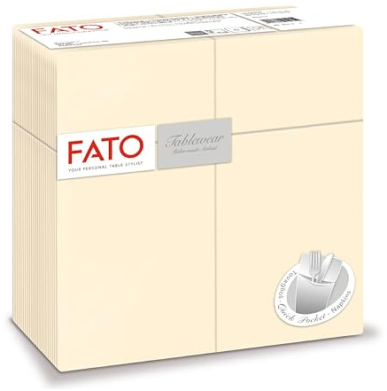Fato - Tovaglioli in Carta a secco, Airlaid, con Tasca PortaPosate, Effetto Tessuto, Confezione da 50 tovaglioli, Formato 40x40, Colore Ivory