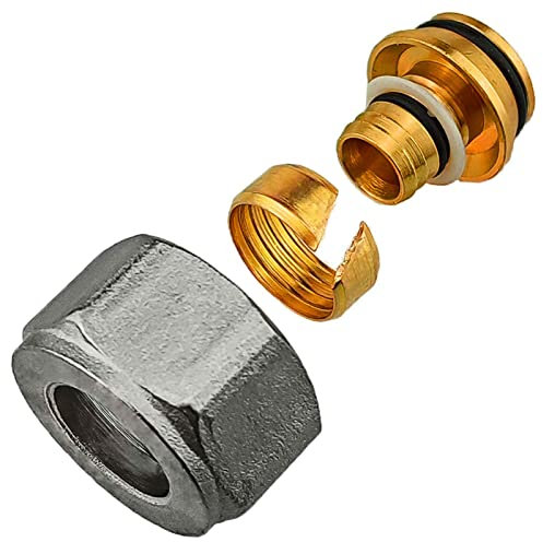 MegaHaustechnik Klemmverschraubung mit 4 O-Ringen für Heizrohr Mehrschichtverbundrohr 12x2 mm (AußenØ x Wandstärke) mit 3/4 Zoll Eurokonus, Schraubfitting aus Messing für Fußbodenheizung, Verteiler