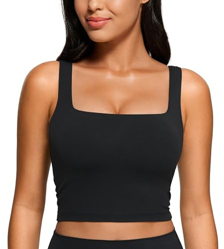 CRZ YOGA Butterluxe Square Neck Crop Tank Top Black 14