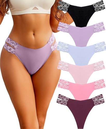 BeReady String Tanga Damen Nahtlos Sexy Spitze Seamless Slips Spitzen Unterhosen Nahtlose Unterwäsche Mehrpack 6er Pack